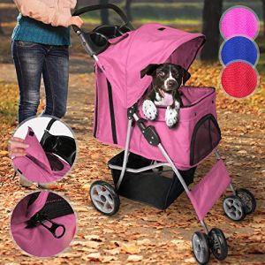 Leopet Hundebuggy mit Klappfunktion und Einkaufstasche, pink